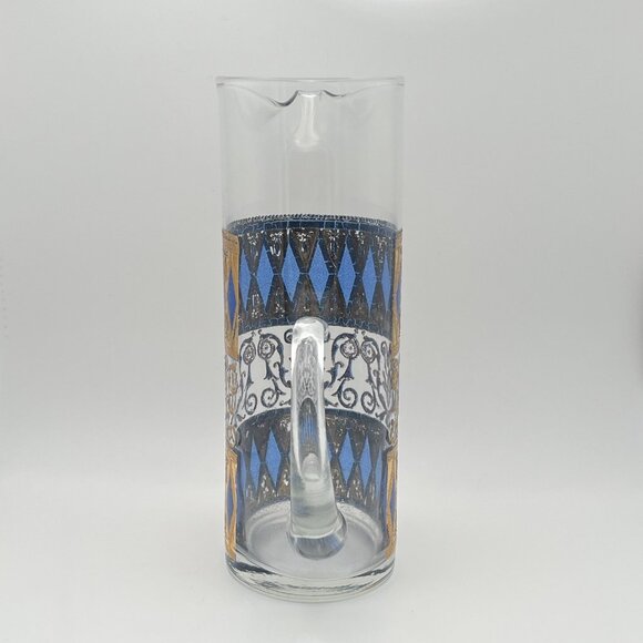 Vintage MCM West Virginia Glass Rainer 22K Gold & Blue Martini Pitcher Rare - Picture 4 of 8